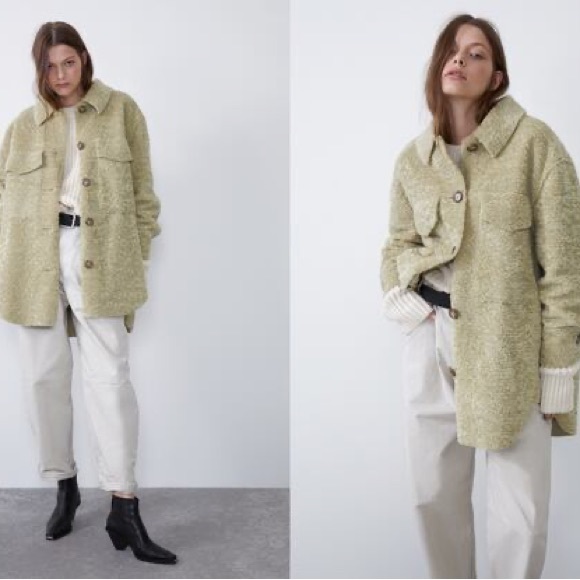 Zara fleece overshirt cream teddy button-up jacket - Picture 6 of 14